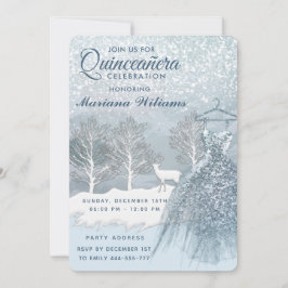 Waterverf winterscène blauwe jurk Quinceañera Inv Kaart