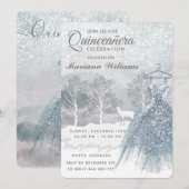 Waterverf winterscène blauwe jurk Quinceañera Kaart (Voorkant / Achterkant)