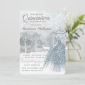Waterverf winterscène blauwe jurk Quinceañera Kaart (Staand voorkant)