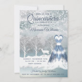 Waterverf winterscène blauwe jurk Quinceañera Kaart (Voorkant)