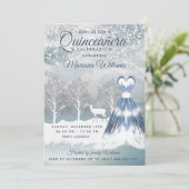 Waterverf winterscène blauwe jurk Quinceañera Kaart (Staand voorkant)