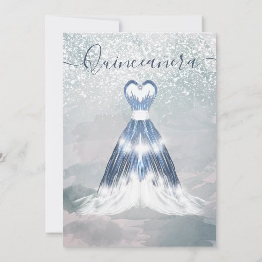 Waterverf winterscène blauwe jurk Quinceañera Kaart (Achterkant)