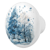 Waterverf winterscène in het bos keramische knop (Rechts)
