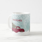 Waterverf Winterscène rode vrachtwagen Joy Holiday Koffiemok (Voorkant links)