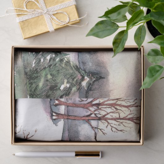 Waterverf winterscène tissuepapier (Geschenk)