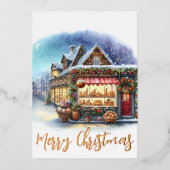 Waterverf Winterscène Vrolijk Kerstgoud Folie Feestdagenkaart (Voorkant)