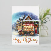 Waterverf Winterscène Vrolijk Kerstgoud Folie Feestdagenkaart (Staand Voorkant)