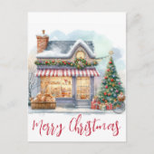 Waterverf Winterscène Vrolijke Kersttypografie Briefkaart (Voorkant)