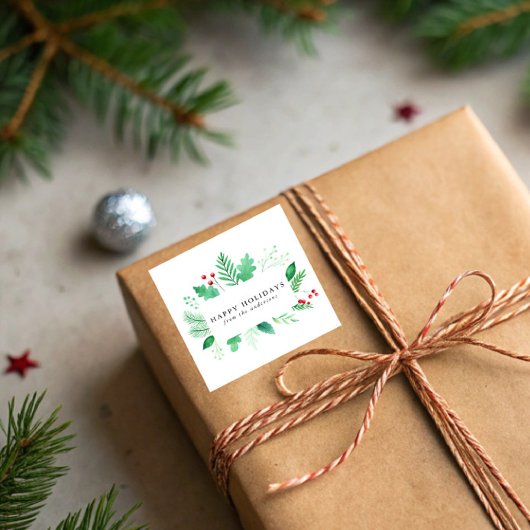 Waterverf winterse groene vakantie vierkante sticker