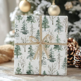 Waterverf winterse rustieke dennenbomen bossneeuw cadeaupapier