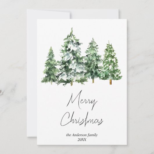 Waterverf wintersneeuw dennenbomen Vrolijk kerstfe Feestdagenkaart (Voorkant)