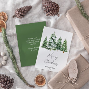 Waterverf wintersneeuw dennenbomen Vrolijk kerstfe Feestdagenkaart