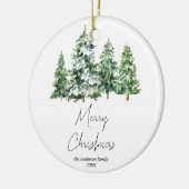 Waterverf wintersneeuw dennenbomen Vrolijk kerstfe Keramisch Ornament (Links)