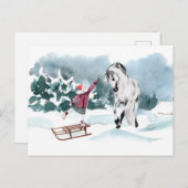 Waterverf wintersneeuw met meisje briefkaart (Voorkant / Achterkant)