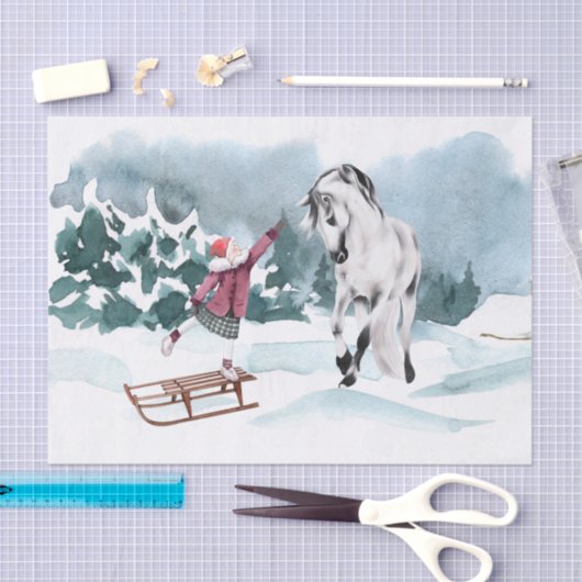 Waterverf wintersneeuw met meisje tissuepapier (Craft)