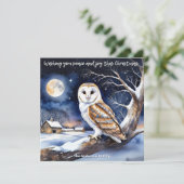 Waterverf Wintersneeuw Natuur Schuur Uil Kerst Feestdagenkaart (Staand voorkant)