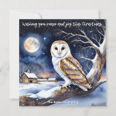 Waterverf Wintersneeuw Natuur Schuur Uil Kerst Feestdagenkaart (Voorkant)