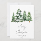 Waterverf Wintersneeuw Pijnbomen Foto Kerst Feestdagenkaart (Voorkant)