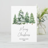 Waterverf Wintersneeuw Pijnbomen Foto Kerst Feestdagenkaart (Staand voorkant)