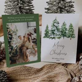 Waterverf Wintersneeuw Pijnbomen Foto Kerst Feestdagenkaart