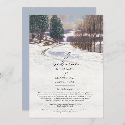 Waterverf wintersneeuwlandschap Trouwroute Programmakaart (Voorkant / Achterkant)