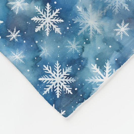 Waterverf wintersneeuwvlokken blauw achtergrond fleece deken (Hoek)