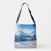 waterverf wintersport achtergrond besneeuwd crossbody tas (Achterkant)