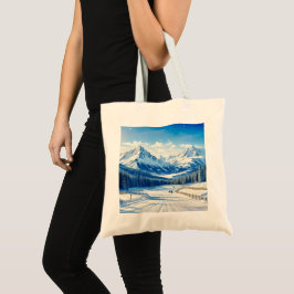 waterverf wintersport achtergrond besneeuwd tote bag