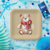 Waterverf winterteddybeer op polka dots papieren bordje (Feest)