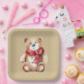 Waterverf winterteddybeer op polka dots papieren bordje (Feest)