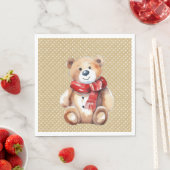 Waterverf winterteddybeer op polka dots servet (Insitu)