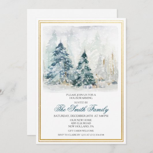 Waterverf Winteruitnodiging voor opwarming (Voorkant / Achterkant)