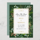 Waterverf wintervakantie bessen script save the date (Voorkant / Achterkant)