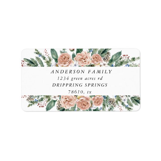 waterverf wintervakantieadres etiket (Voorkant)