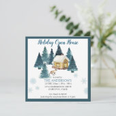 Waterverf wintervakantiehuis voor bossen kaart (Staand voorkant)