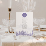 Waterverf winterweddenschap per tafelzitje<br><div class="desc">De vergaderkaart van de de trouwlijst van de winter met het aantal en de gastlijst. Schilderachtig ontwerp van de waterverf in een soort lavendel en grijs. De sneeuwscène kenmerkt een romantisch bergboslandschap met pijnbomen. Het lijstaantal en de gast die lijst plaatsen zijn editable en op beide kanten getoond. Als je...</div>