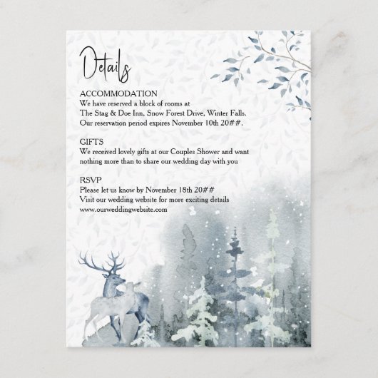 Waterverf winterweddenschap sneeuwbos - Details Informatiekaartje (Voorkant)