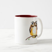 Waterverf Wise Owl op Branch Collectible Tweekleurige Koffiemok (Voorkant rechts)