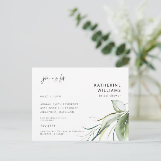 Waterverf Wispy Botanical Modern Vrijgezellenfeest Briefkaart (Staand voorkant)