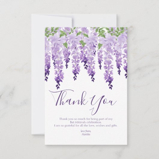 Waterverf Wisteria | Bat Mitzvah Bedankkaart (Voorkant)