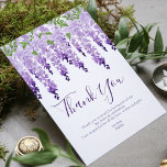 Waterverf Wisteria | Bat Mitzvah Bedankkaart<br><div class="desc">Dit ontwerp bevat elegante waterverf wisteria-bloemen in zacht lavendel en paars met groene bladeren op een witte achtergrond met je Bat Mitzvah Bedankt bericht hieronder. Personaliseer door de tekst in de tekstvakjes uit te geven. Speciaal voor u ontworpen door Evco Studio www.zazzle.com/store/evcostudio #batmitzvah #thankyou #bedankt #card #thankyoucard #wisteria #floral #bloemen...</div>