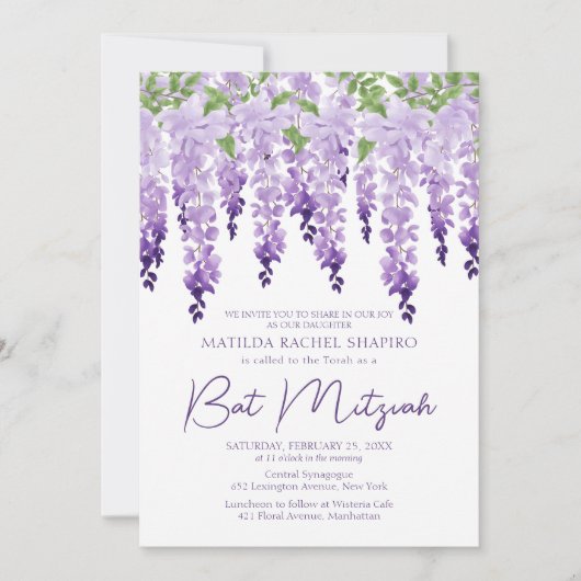 Waterverf Wisteria | Bat Mitzvah Kaart (Voorkant)