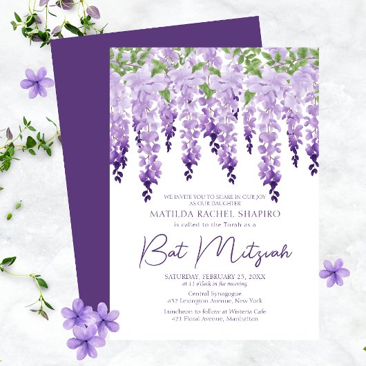 Waterverf Wisteria | Bat Mitzvah Kaart