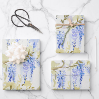 Waterverf Wisteria Blauwe Bloemige Inpakpapier Vel