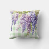 Waterverf Wisteria Bloemgroen Wit Check Kussen (Achterkant)