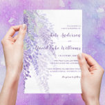 Waterverf Wisteria Blooms Romantic Wedding Kaart<br><div class="desc">Lavender Wisteria Wedding Invitations heeft een delicaat draperend bloemenmotief,  dat uw uitnodiging op elegante wijze lijst. Pas deze uitnodiging met uw eigen kleuren,  doopvonten,  en formulering aan om uw gebeurtenis aan te passen. Ideaal voor vrijgezellenfeesten en bachelorette partijen!dat</div>