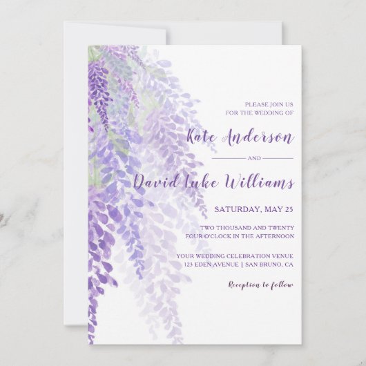 Waterverf Wisteria Blooms Romantic Wedding Kaart (Voorkant)