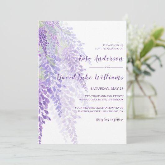 Waterverf Wisteria Blooms Romantic Wedding Kaart (Staand voorkant)