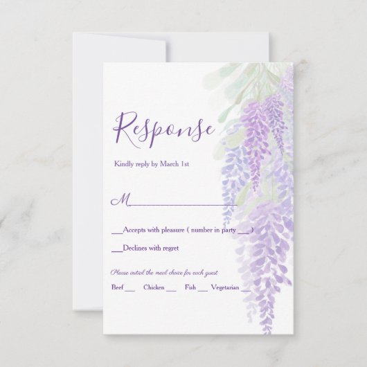 Waterverf Wisteria Blooms Romantic Wedding RSVP Kaartje (Voorkant)
