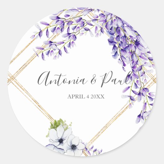 Waterverf Wisteria Blooms Ronde Sticker (Voorkant)